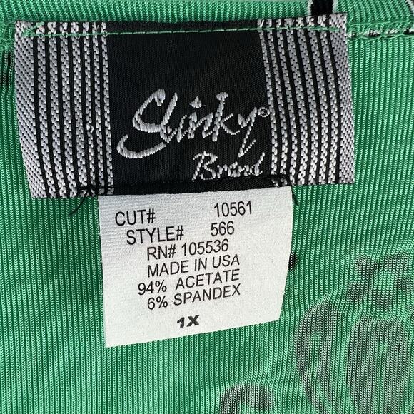 Slinky Brand Plus 1X Tunic Top Asymmetric Geometric Print V-Neck Lagenlook Green - Picture 6 of 13